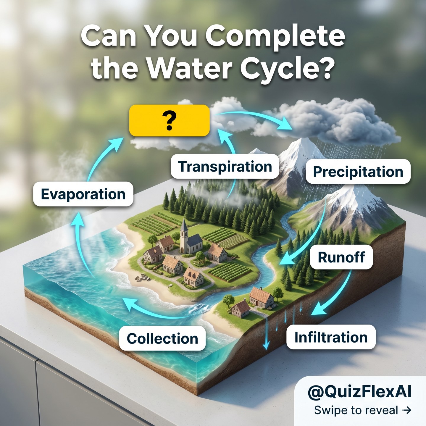 Think you remember the water cycle from school? 💧
Most people get 6 out of 7… but always blank on t — infographic slide 1